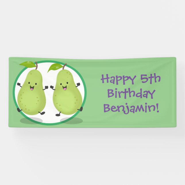 Cute happy pears twins cartoon illustration banner (Horizontal)