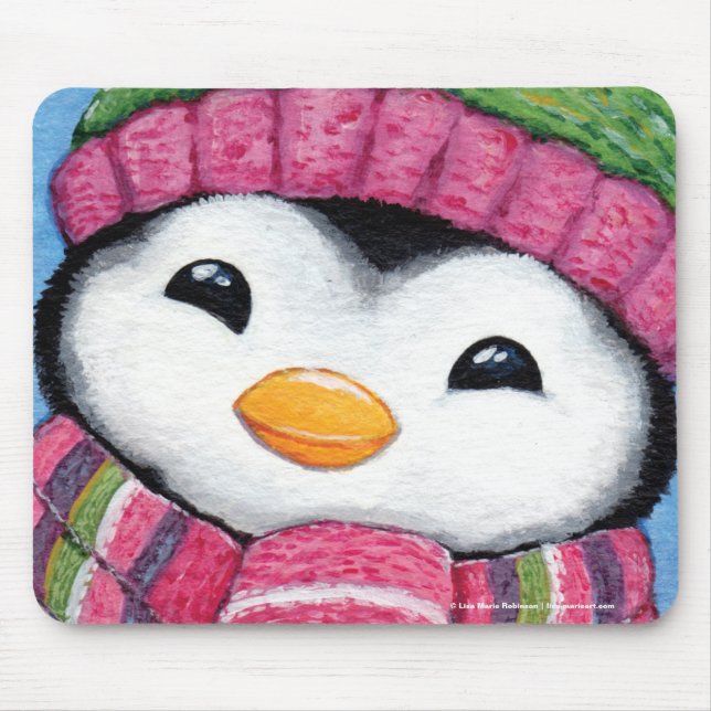 Cute Happy Penguin Dressed for Winter Mouse Mat (Front)