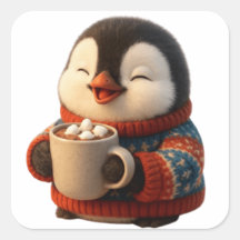 Cute Happy Penguin in Sweater Hot Cocoa