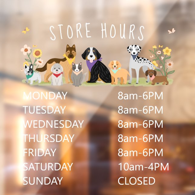 Cute Happy Pets Business Store Hours Window Cling (Sheet 2)