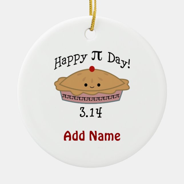 Cute Happy Pi Day! Ceramic Tree Decoration (Front)