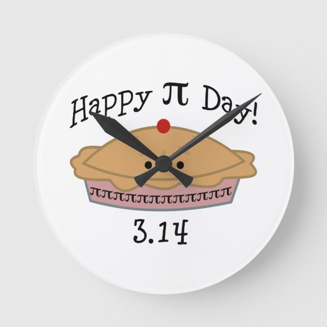 Cute Happy Pi Day! Round Clock (Front)