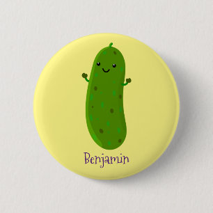 Cute happy pickle cartoon illustration 6 cm round badge