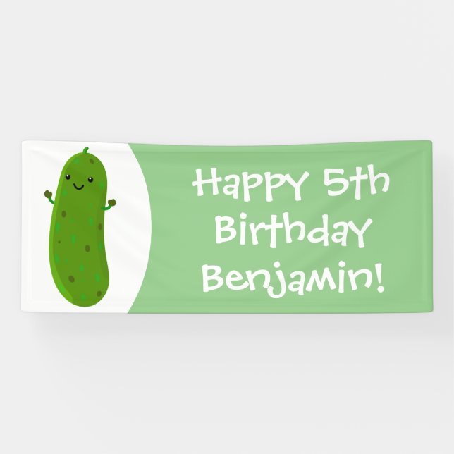 Cute happy pickle cartoon illustration banner (Horizontal)