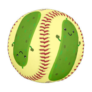 Cute happy pickle cartoon illustration baseball