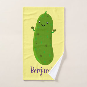 Cute happy pickle cartoon illustration bath towel set