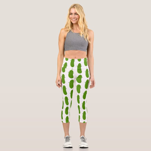 Cute happy pickle cartoon illustration capri leggings (Front)
