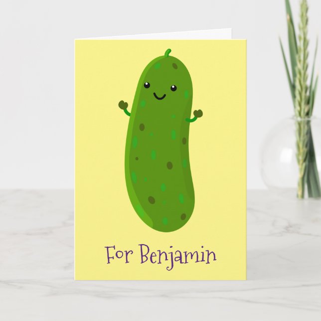 Cute happy pickle cartoon illustration card (Front)