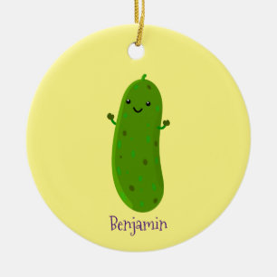 Cute happy pickle cartoon illustration ceramic tree decoration