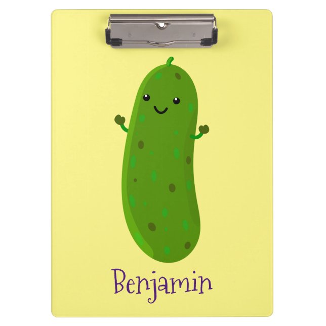 Cute happy pickle cartoon illustration clipboard (Front)