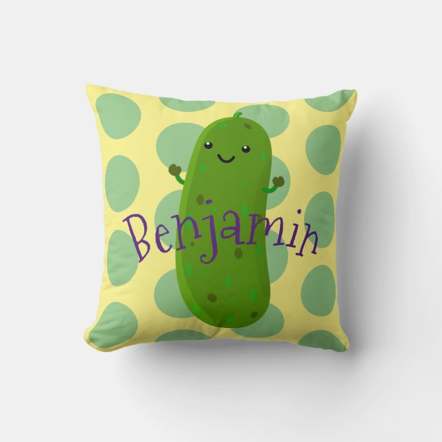 Cute happy pickle cartoon illustration cushion (Front)