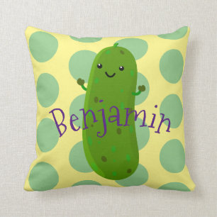 Cute happy pickle cartoon illustration cushion