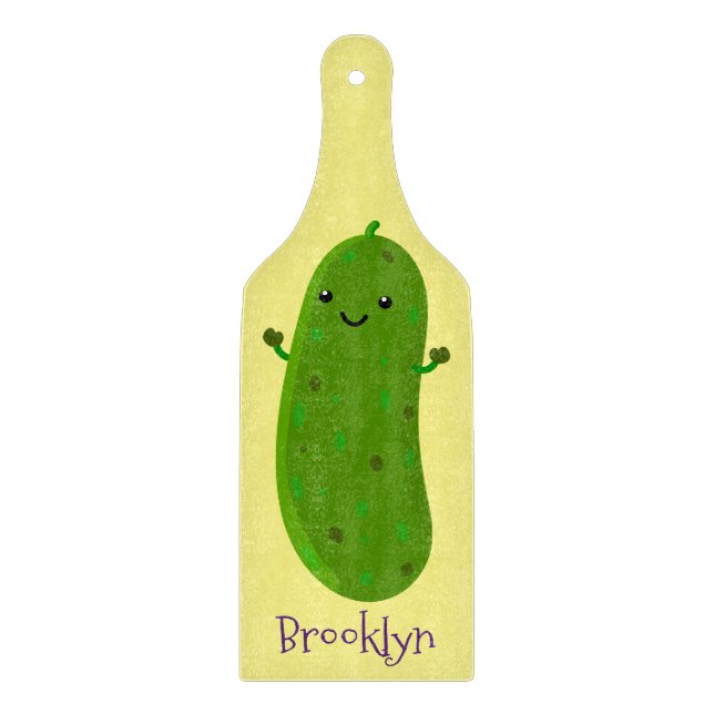 Cute happy pickle cartoon illustration cutting board (Front)