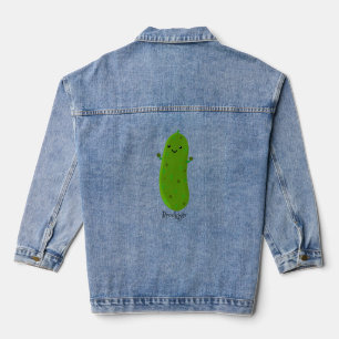 Cute happy pickle cartoon illustration denim jacket
