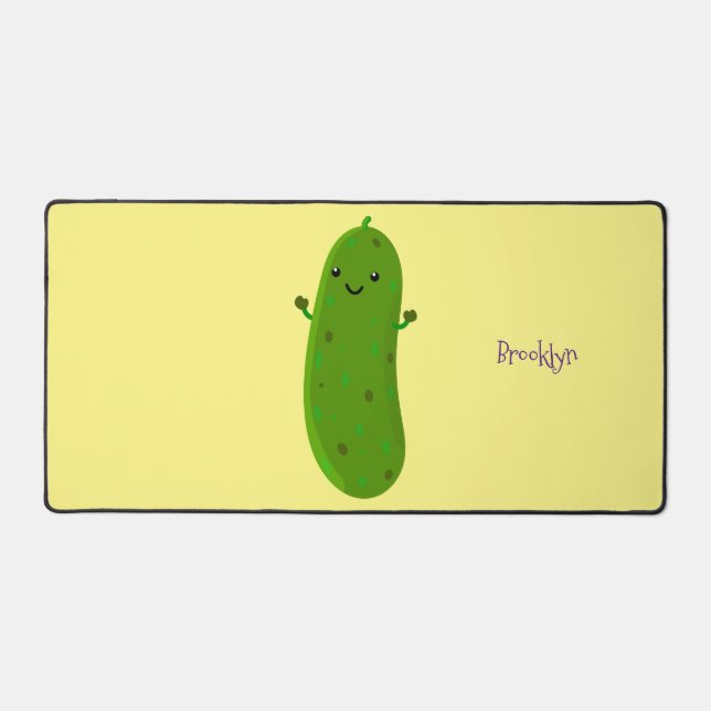 Cute happy pickle cartoon illustration desk mat (Front)