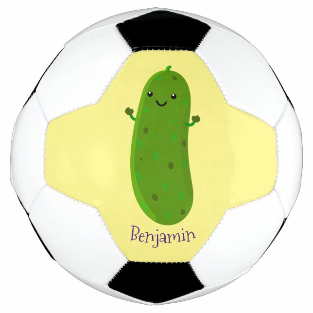 Cute happy pickle cartoon illustration football (Front)
