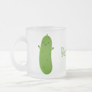 Cute happy pickle cartoon illustration frosted glass coffee mug