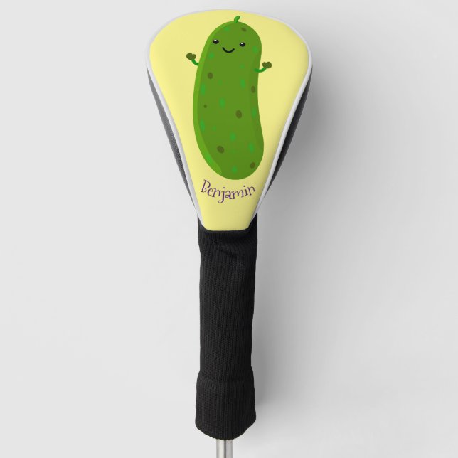 Cute happy pickle cartoon illustration golf head cover (Front)