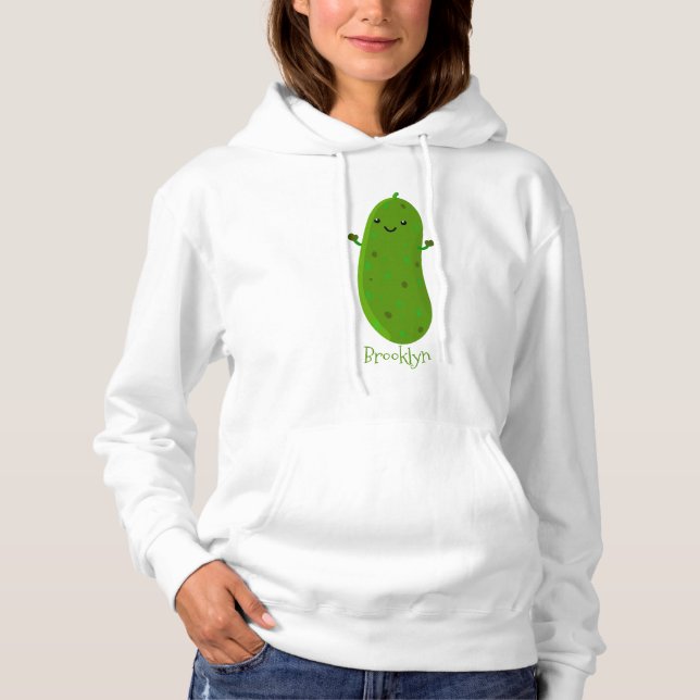 Cute happy pickle cartoon illustration hoodie (Front)