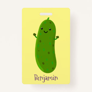 Cute happy pickle cartoon illustration ID badge