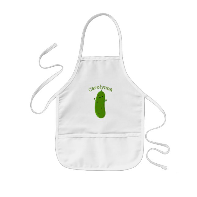 Cute happy pickle cartoon illustration kids apron (Front)