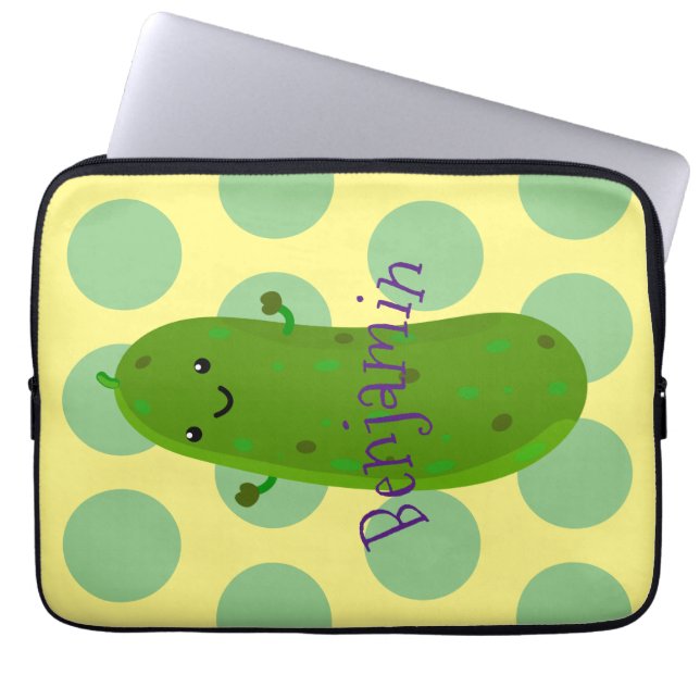 Cute happy pickle cartoon illustration laptop sleeve (Front)