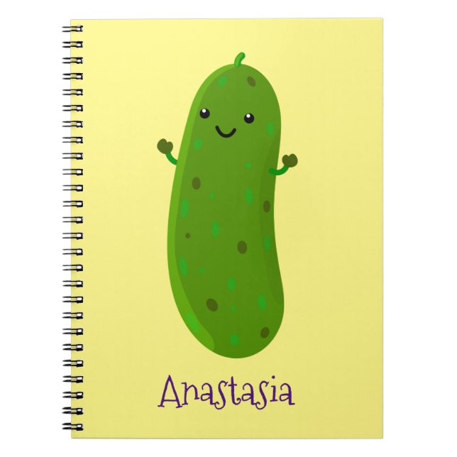 Cute happy pickle cartoon illustration notebook (Front)