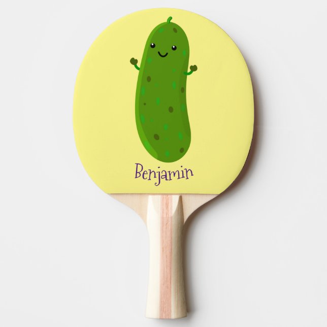 Cute happy pickle cartoon illustration ping pong paddle (Front)