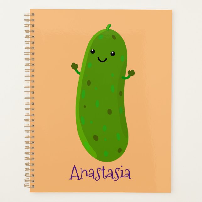 Cute happy pickle cartoon illustration planner (Front)
