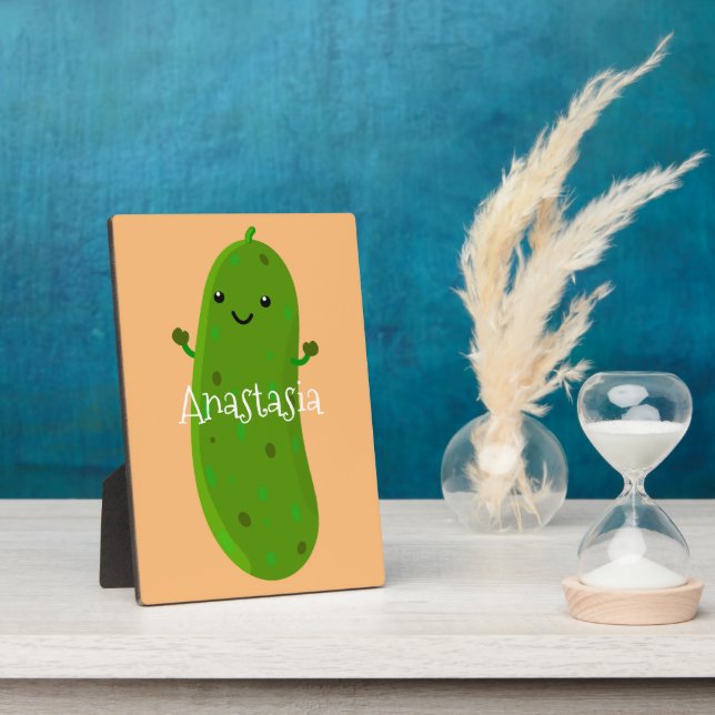 Cute happy pickle cartoon illustration plaque (Side)