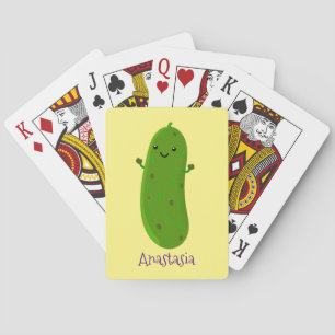 Cute happy pickle cartoon illustration playing cards