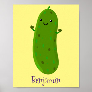 Cute happy pickle cartoon illustration poster