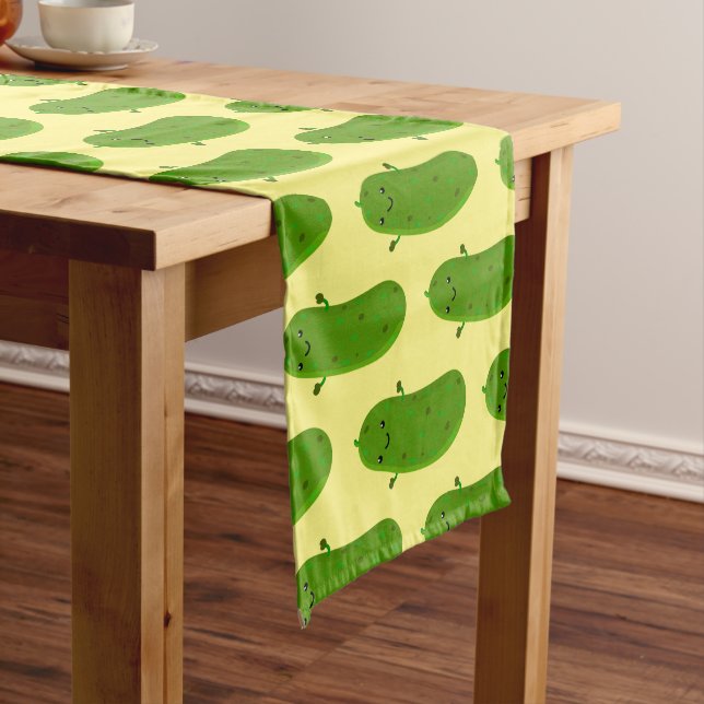 Cute happy pickle cartoon illustration  short table runner (In Situ)