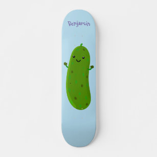 Cute happy pickle cartoon illustration skateboard