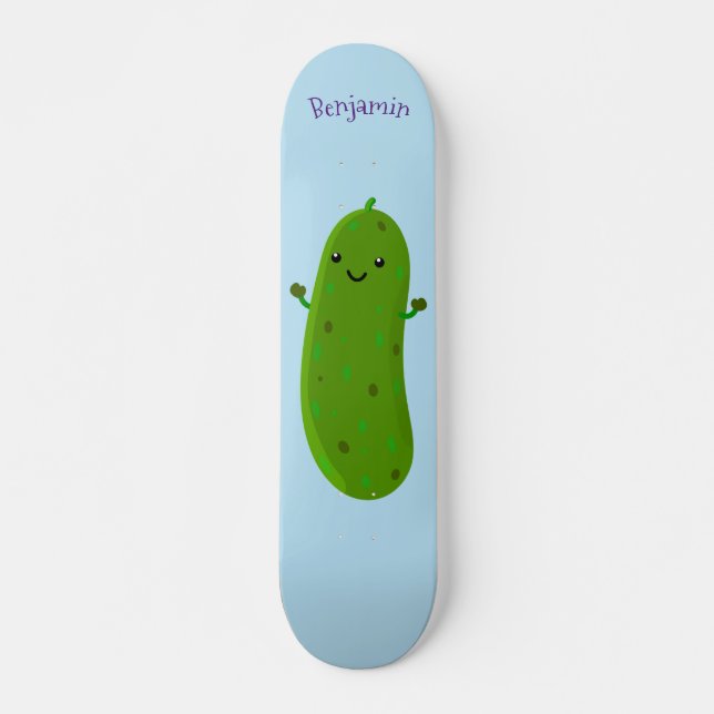 Cute happy pickle cartoon illustration skateboard (Front)