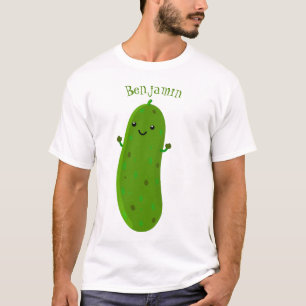 Cute happy pickle cartoon illustration T-Shirt