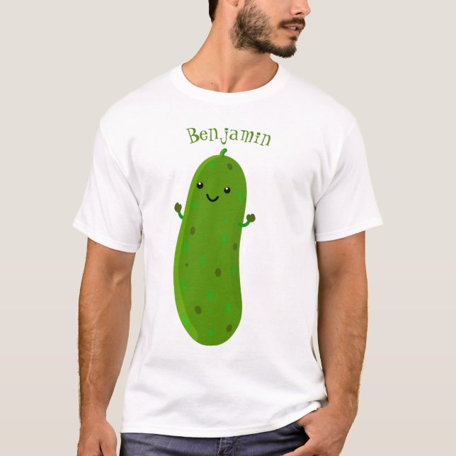Cute happy pickle cartoon illustration T-Shirt (Front)