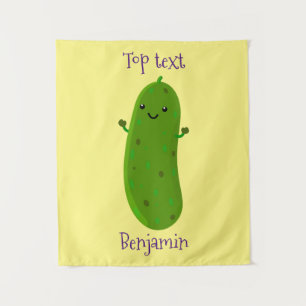 Cute happy pickle cartoon illustration tapestry