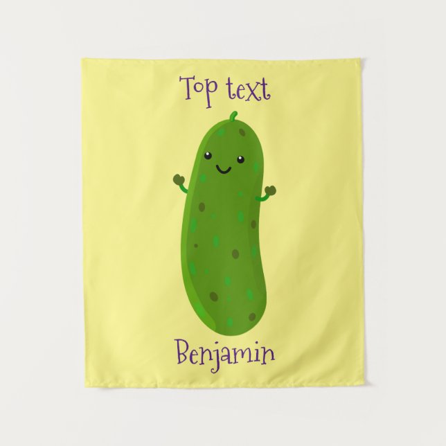 Cute happy pickle cartoon illustration tapestry (Front)
