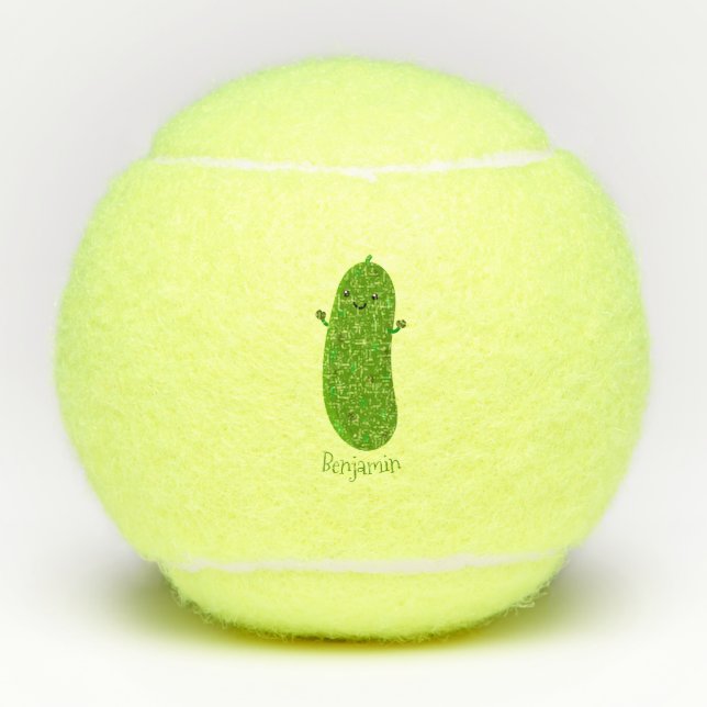 Cute happy pickle cartoon illustration tennis balls (Front)