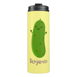 Cute happy pickle cartoon illustration thermal tumbler
