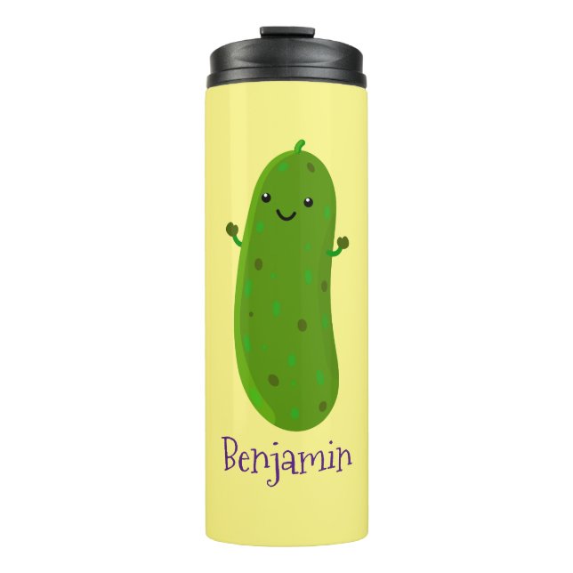 Cute happy pickle cartoon illustration thermal tumbler (Front)