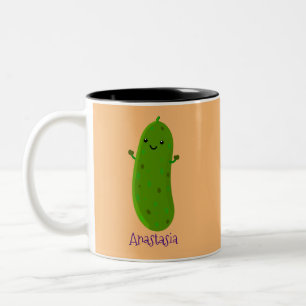 Cute happy pickle cartoon illustration Two-Tone coffee mug