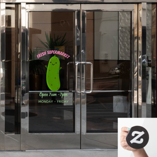 Cute happy pickle cartoon illustration window cling (Office Door)