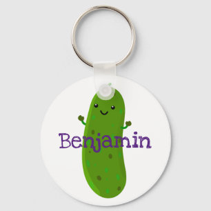 Cute happy pickle cucumber cartoon illustration key ring