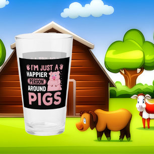 cute happy pig lovers word art glass