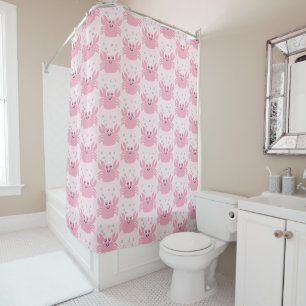 Cute Happy Pink Crab Pattern Shower Curtain