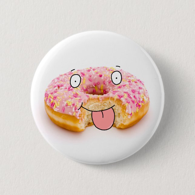 Cute happy pink doughnut character button (Front)