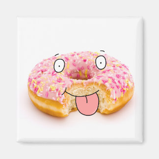 Cute happy pink doughnut character magnet