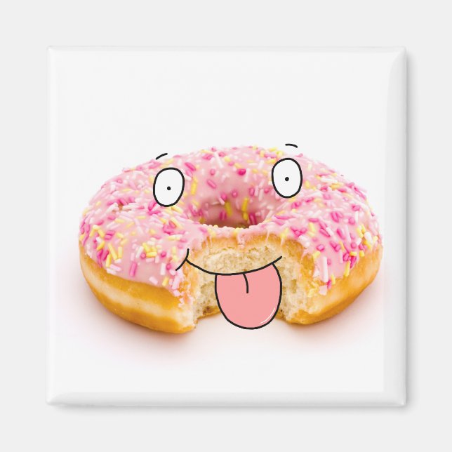Cute happy pink doughnut character magnet (Front)